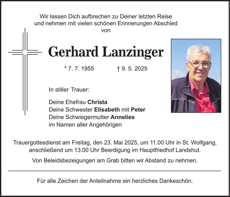 Traueranzeige Gerhard Lanzinger