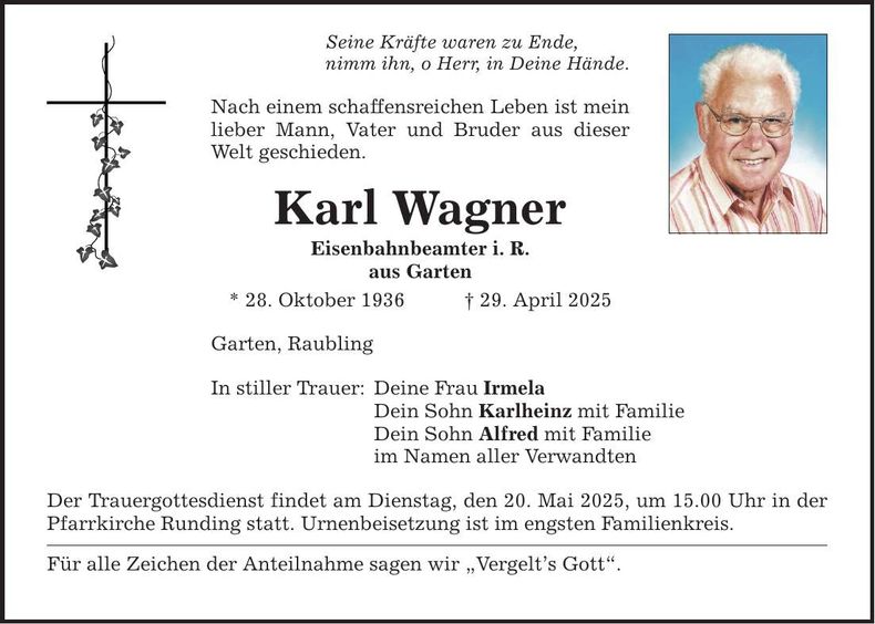 Traueranzeige Karl Wagner