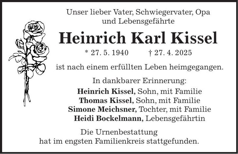Traueranzeige Heinrich Kissel