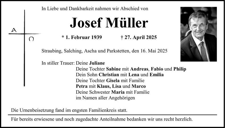 Traueranzeige Josef Müller