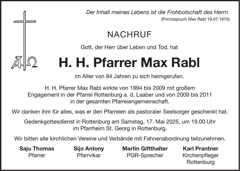 Traueranzeige Max Rabl