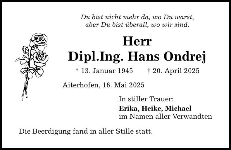 Traueranzeige Hans Ondrej