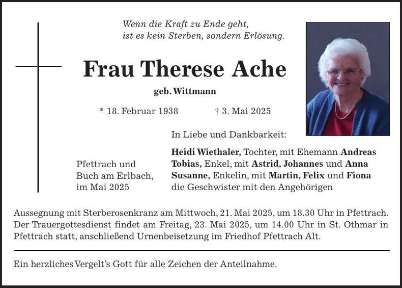 Traueranzeige Therese Ache