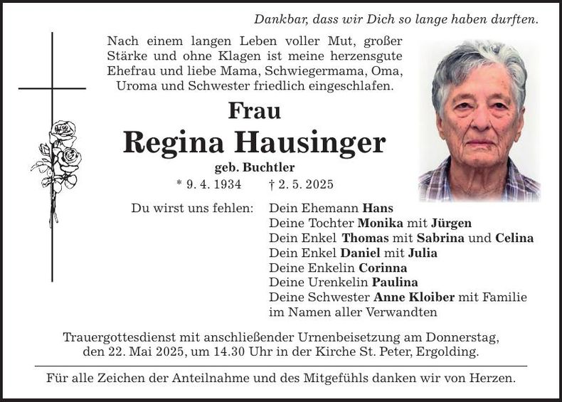 Traueranzeige Regina Hausinger