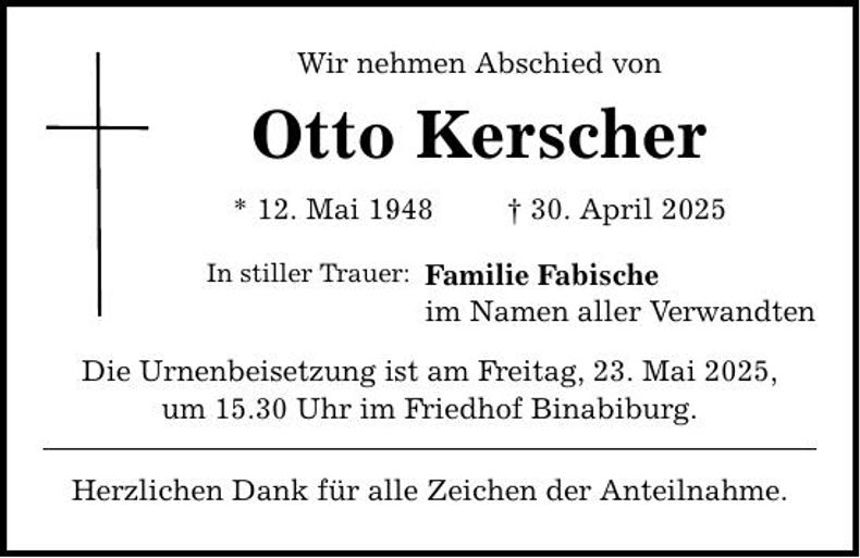 Traueranzeige Otto Kerscher