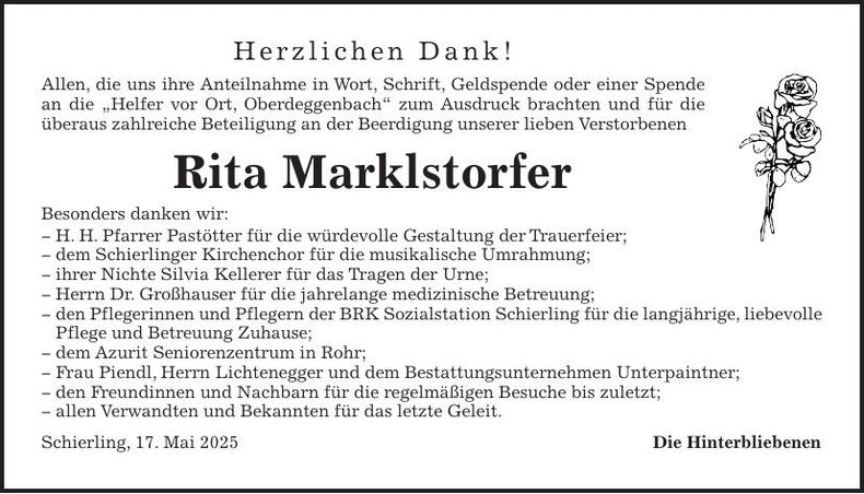 Traueranzeige Rita Marklstorfer