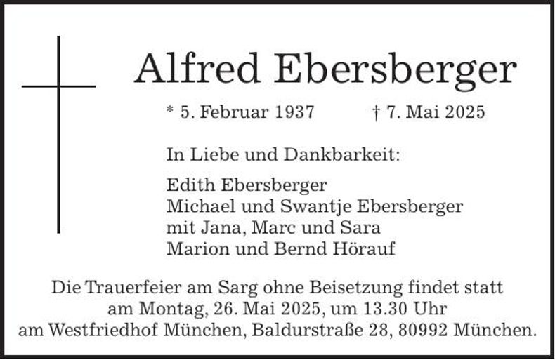 Traueranzeige Alfred Ebersberger