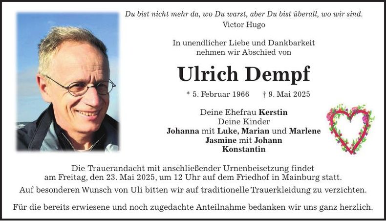 Traueranzeige Ulrich Dempf
