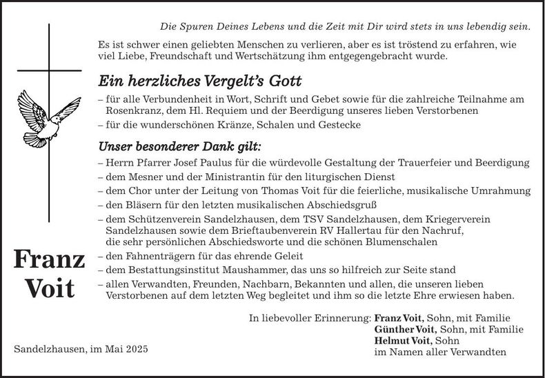 Traueranzeige Franz Voit