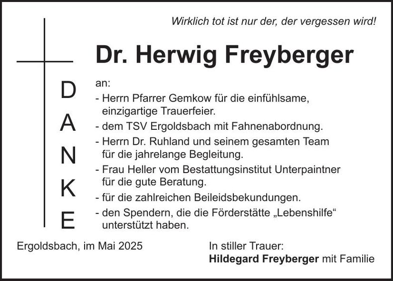 Traueranzeige Herwig Dr. Freyberger