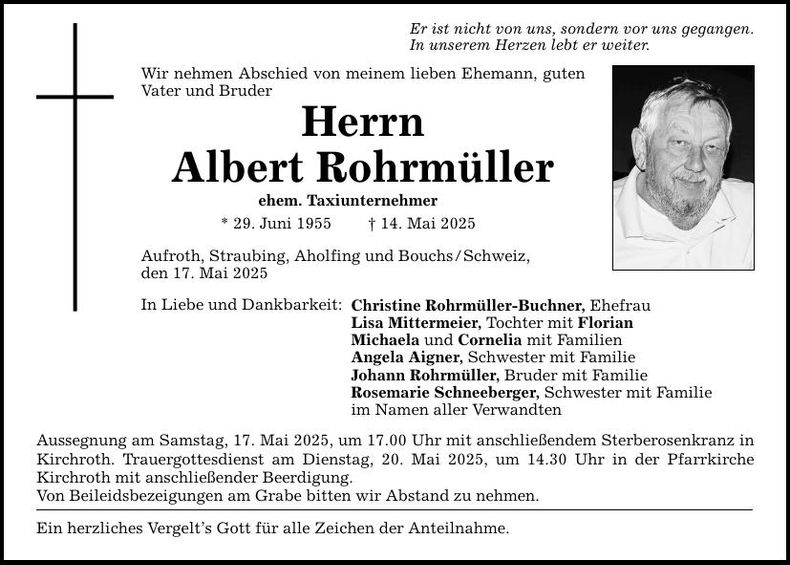 Traueranzeige Albert Rohrmüller