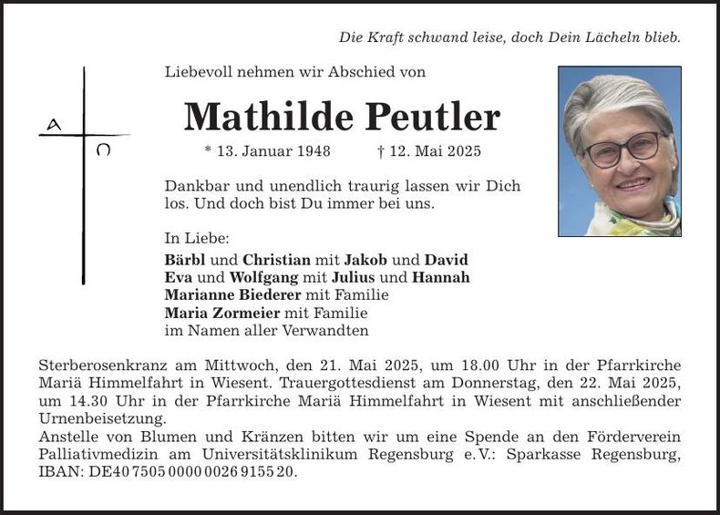 Traueranzeige Mathilde Peutler