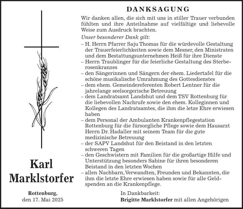 Traueranzeige Karl Marklstorfer