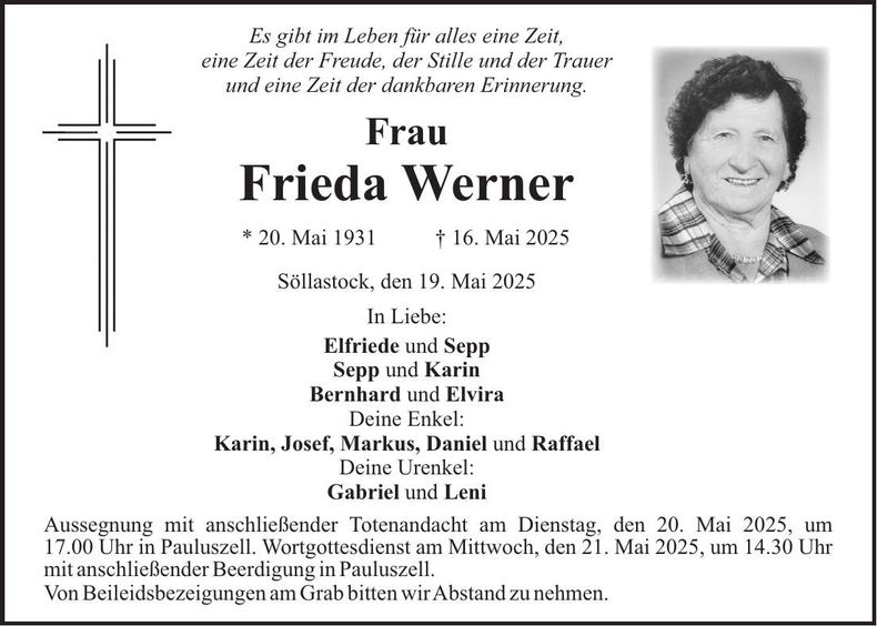 Traueranzeige Frieda Werner