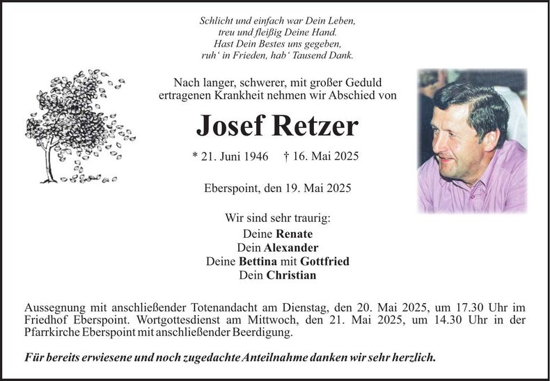 Traueranzeige Josef Retzer