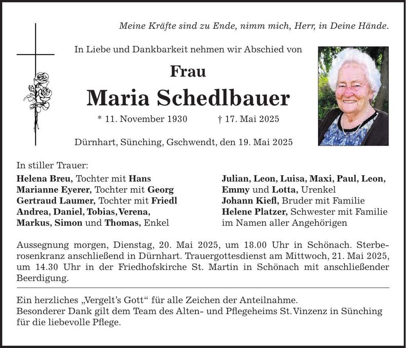 Traueranzeige Maria Schedlbauer