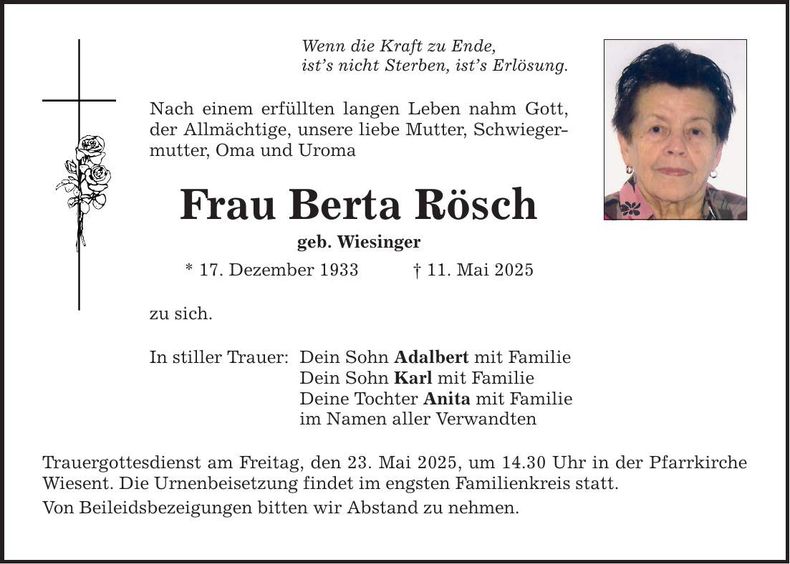 Traueranzeige Berta Rösch