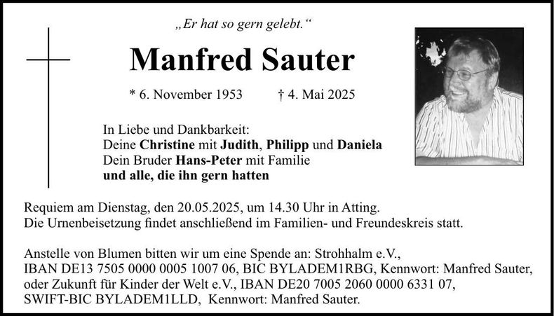 Traueranzeige Manfred Sauter