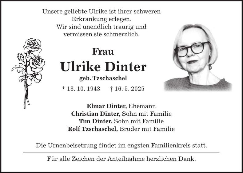 Traueranzeige Ulrike Dinter