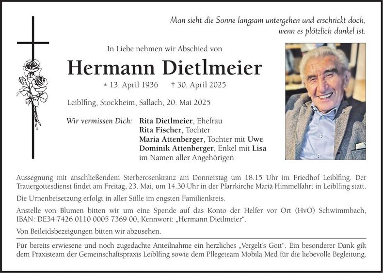 Traueranzeige Hermann Dietlmeier