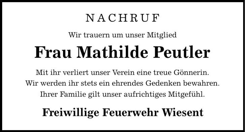 Traueranzeige Mathilde Peutler