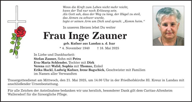 Traueranzeige Inge Zauner