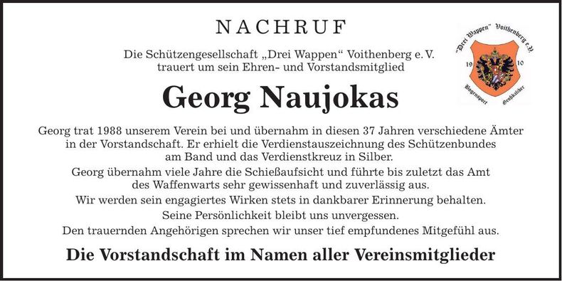 Traueranzeige Naujokas Georg
