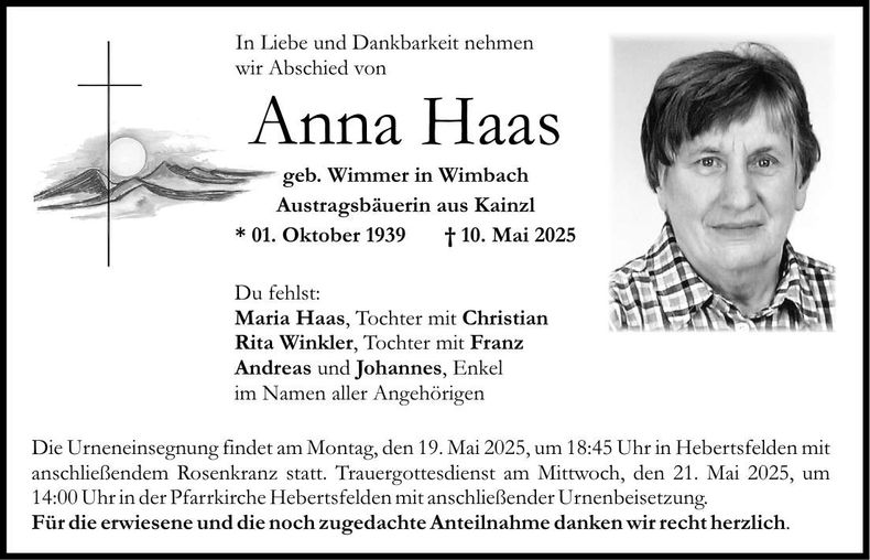 Traueranzeige Anna Haas