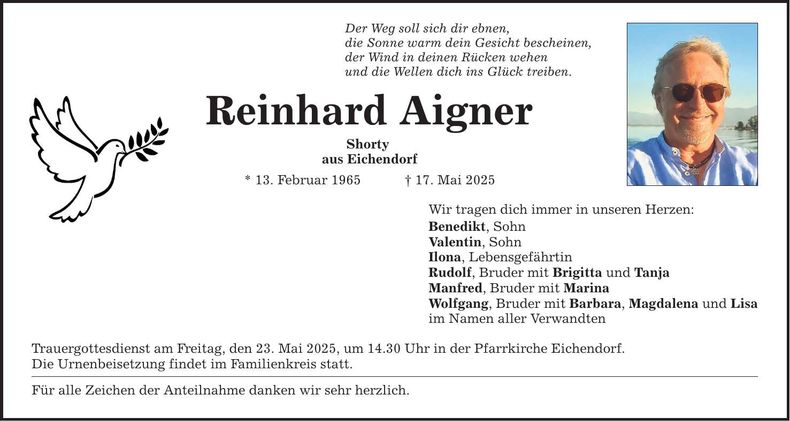 Traueranzeige Reinhard Aigner