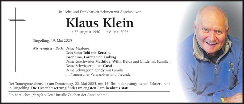 Traueranzeige Klaus Klein