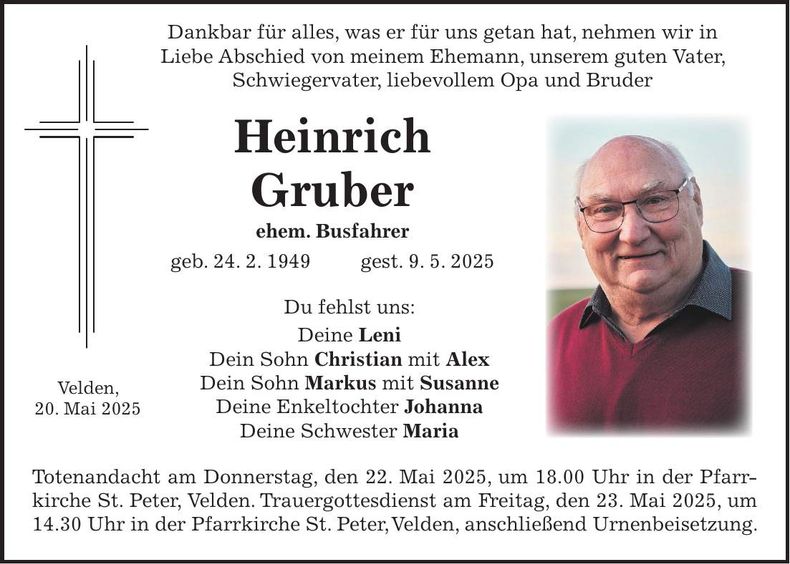 Traueranzeige Heinrich Gruber