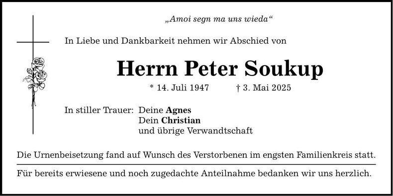 Traueranzeige Peter Soukup