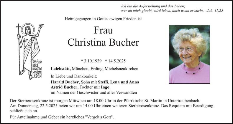 Traueranzeige Christine Bucher