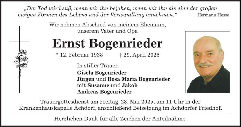 Traueranzeige Ernst Bogenrieder