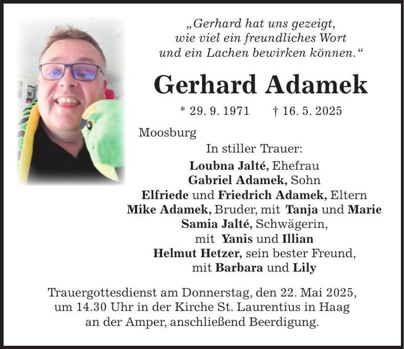 Traueranzeige Gerhard Adamek