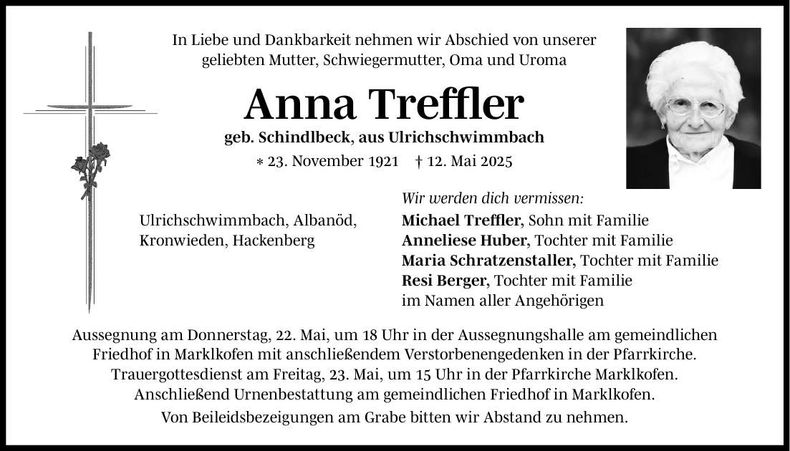 Traueranzeige Anna Treffler