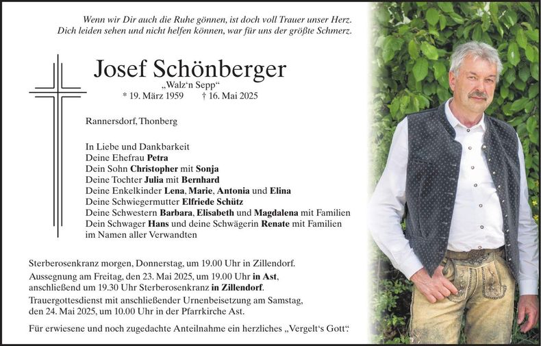 Traueranzeige Josef Schönberger