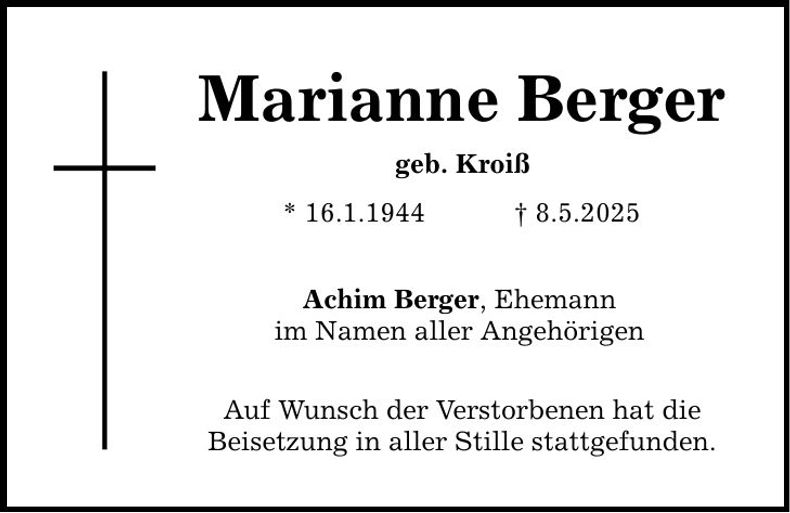 Traueranzeige Marianne Berger