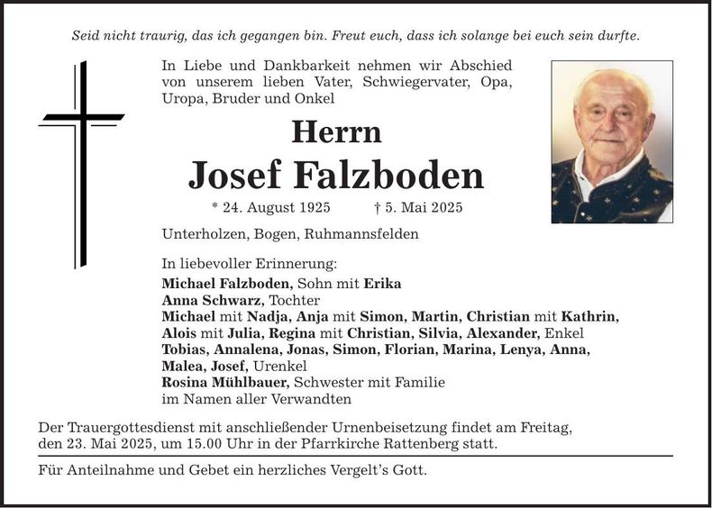 Traueranzeige Josef Falzboden