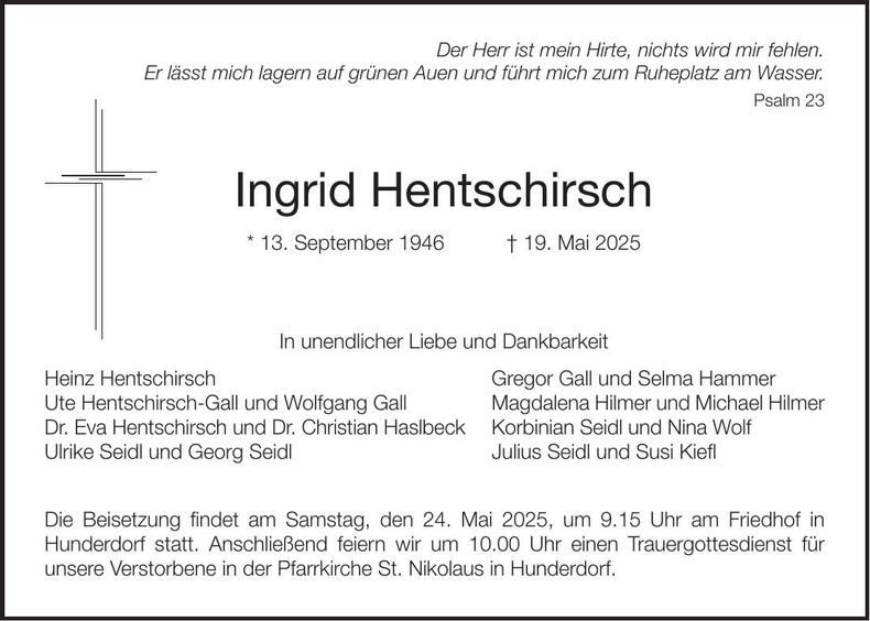 Traueranzeige Ingrid Hentschirsch