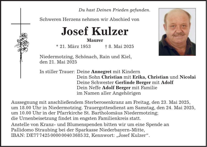 Traueranzeige Josef Kulzer