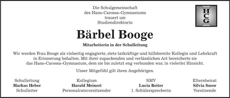 Traueranzeige Bärbel Booge