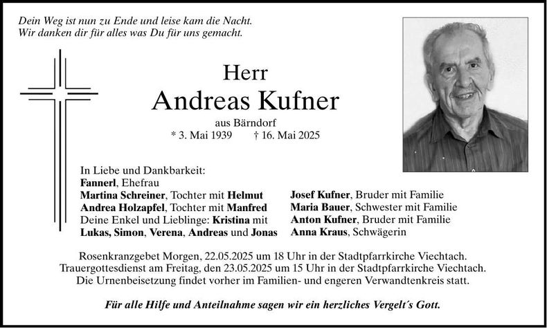 Traueranzeige Andreas Hufner