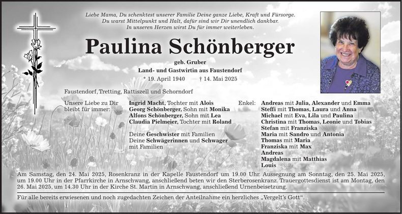 Traueranzeige Paulina Schönberger