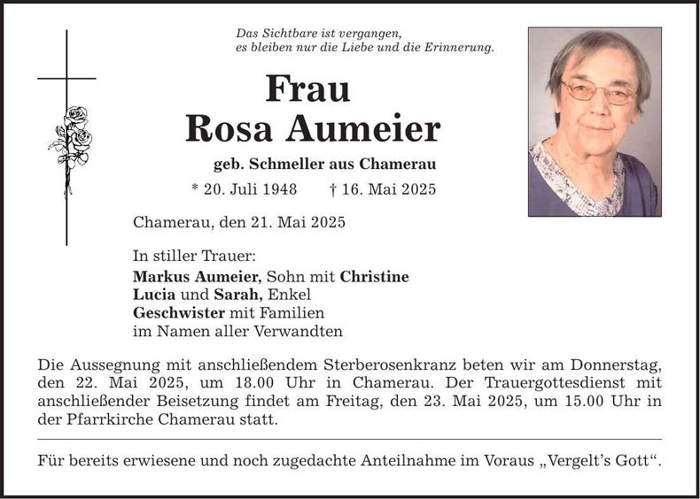 Traueranzeige Rosa Aumeier