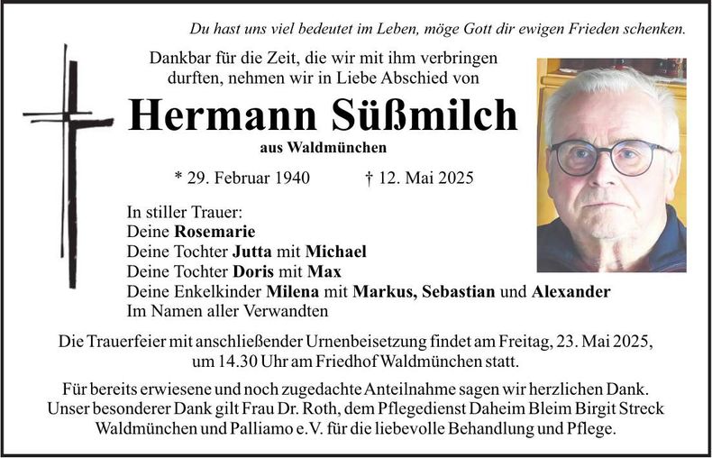 Traueranzeige Hermann Süßmilch
