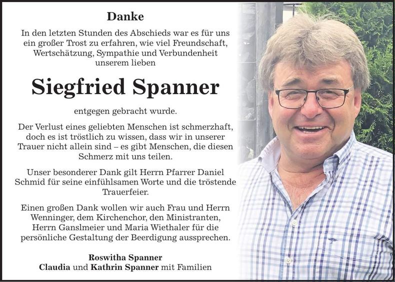 Traueranzeige Siegfried Spanner