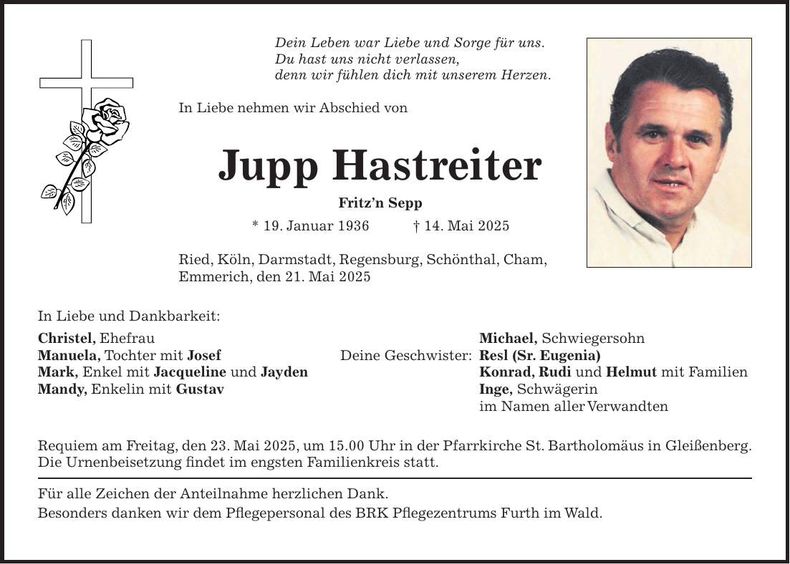Traueranzeige Jupp Hastreiter