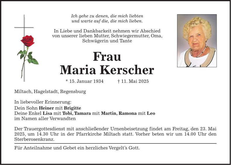 Traueranzeige Maria Kerscher