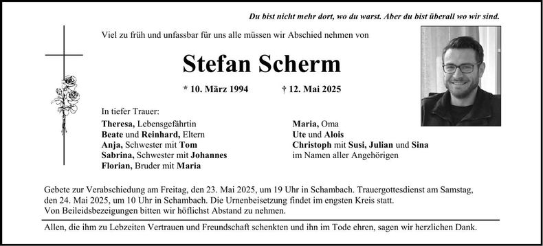 Traueranzeige Stefan Scherm